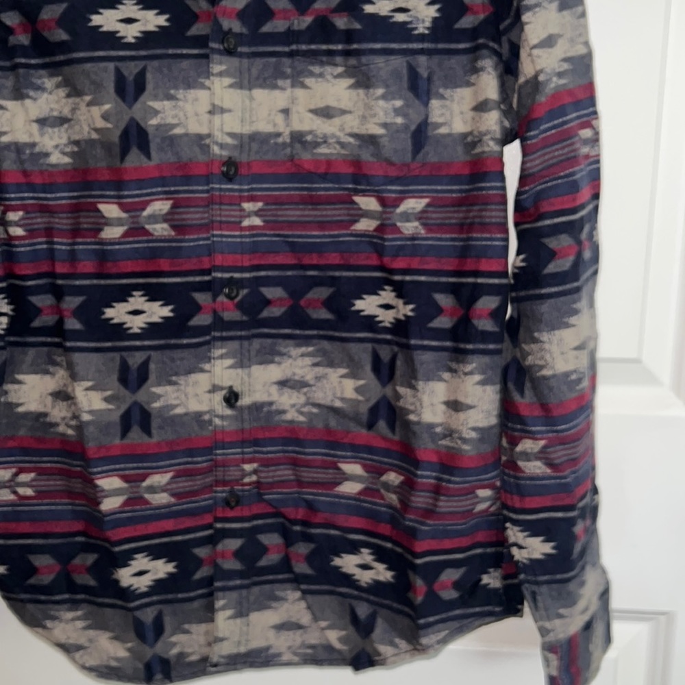 Aeo Gray/Navy Pattern Button Down - image 4